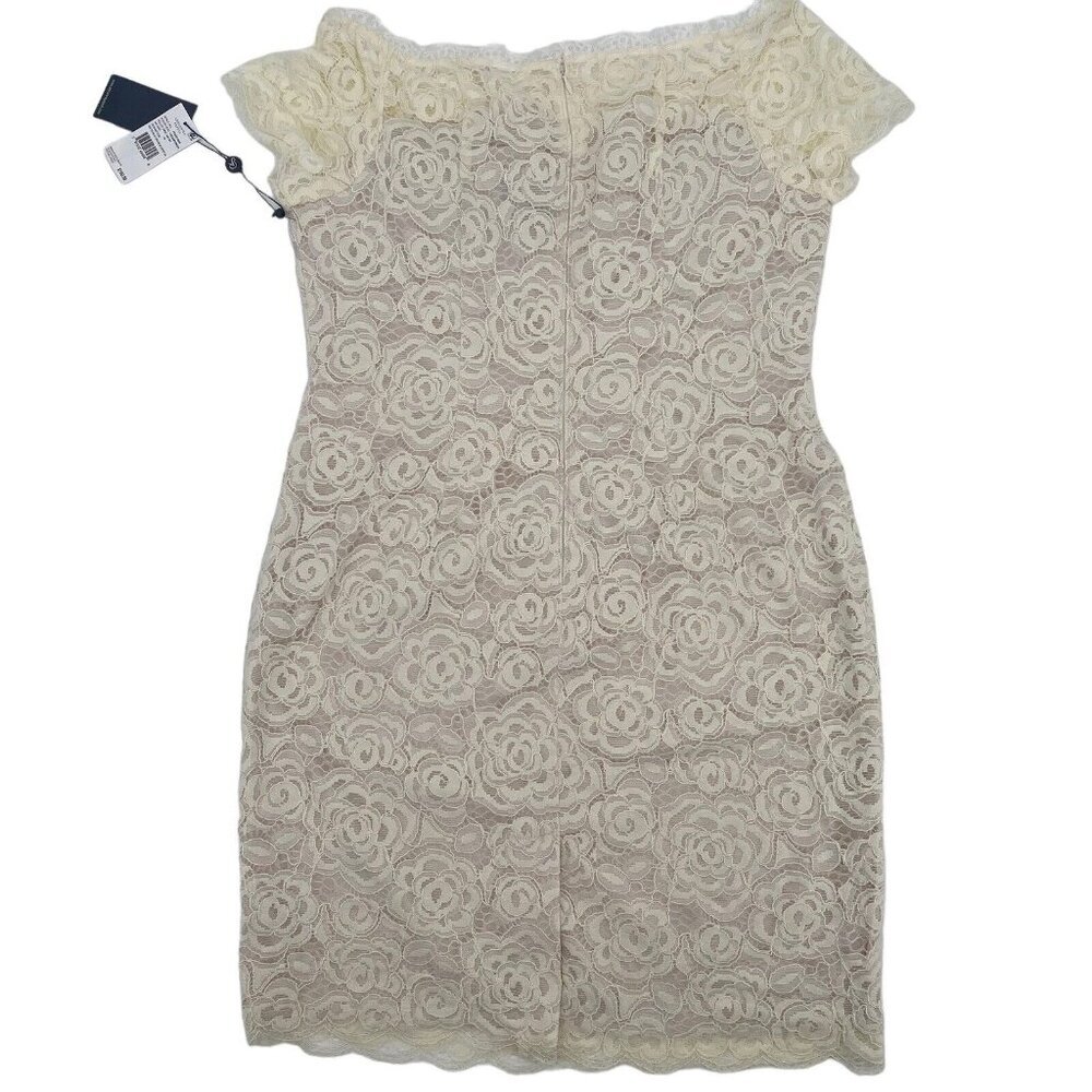 Adrianna Papell Size 14 Off Shoulder Lace Sheath Dress Cream Wedding *NWT* - Picture 2 of 11